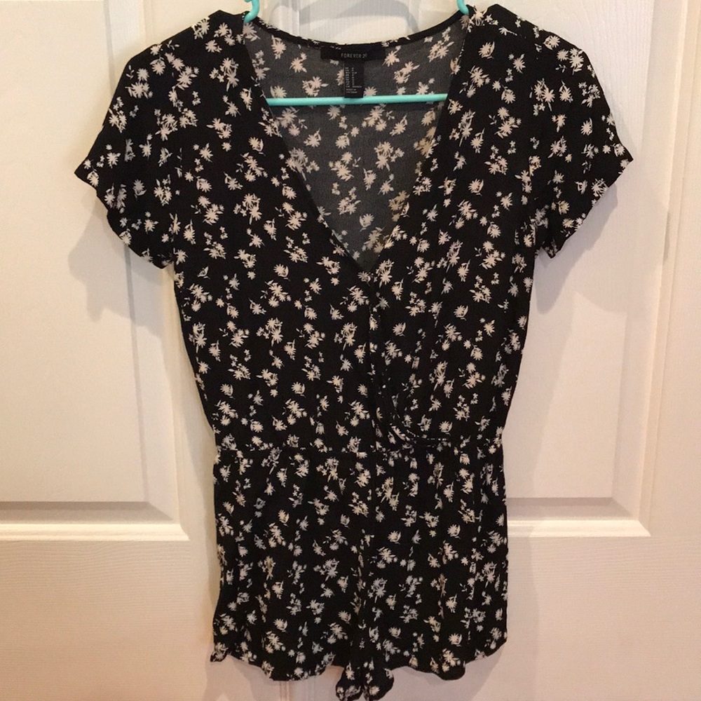 Black and white floral romper